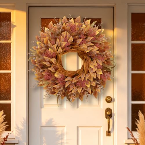 26-Inch Fall Eucalyptus Wreath with Orange Accents for Front Door - Full Large Size