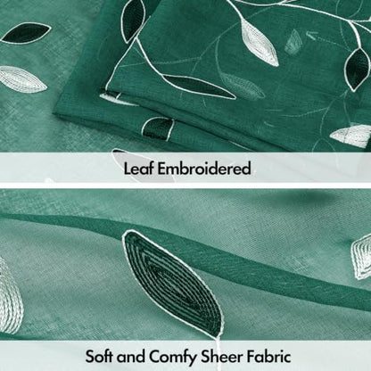 MIULEE Christmas Hunter Green Sheer Curtains Leaf Patterned 52"W x 96"L, Pack of 2