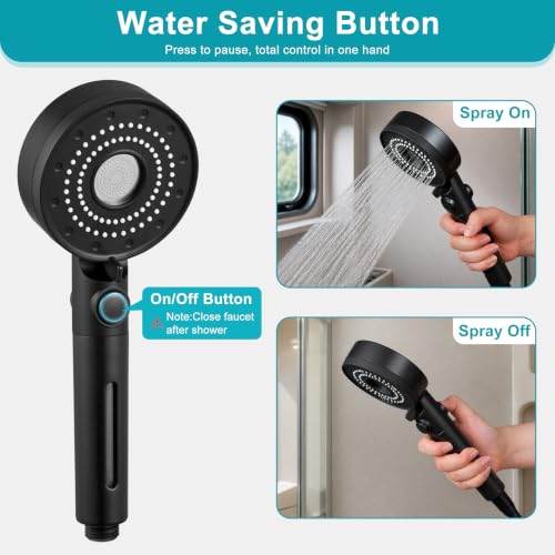 Handheld Filter RV Shower Head with Hose - Black, 5 Spray Modes, Water Saving