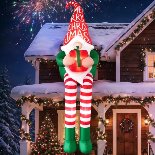 8FT Christmas Inflatable Sitting Gnome Outdoor Decor with LED Lights - Holiday Yard Decoration