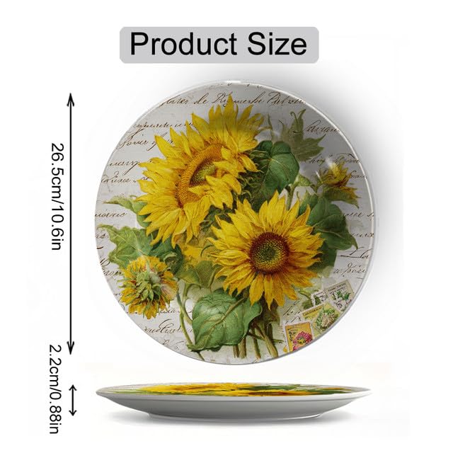 W3 10.6 Inch Sunflower Melamine Decorative Plate Wall Hanging Farmhouse Home Kitchen