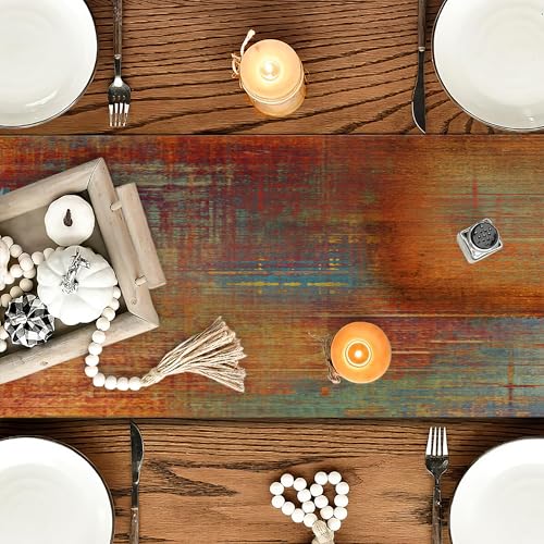 Rust and Blue Chenille Table Runner 13 x 90 Inches - Spring Summer Decor