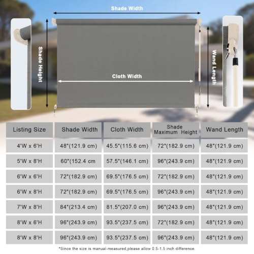 Outdoor Cordless Roller Shades - Gray / 72W x 72H - UV Blocking & Wind-Resistant