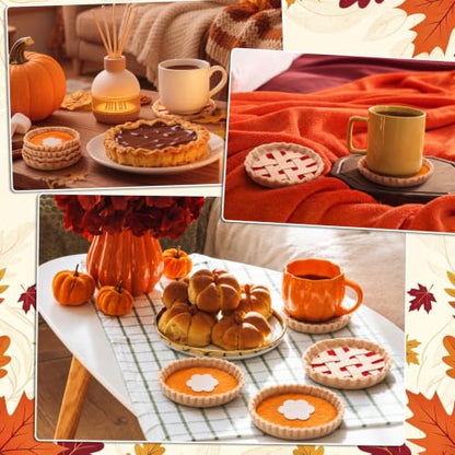 Fall Pie Coasters Set of 4 - Pumpkin and Berry Felt Coasters for Autumn Decor