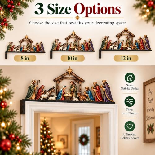 12in Nativity Scene Door Topper Christmas Front Door Frame Decor - Holy Night Display