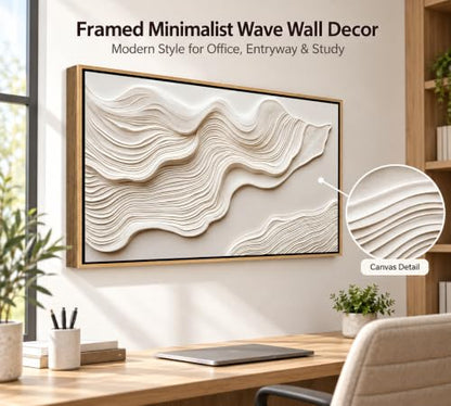 Wave Framed Abstract Wall Art - Large Geometric Line Canvas 48x24in - Modern Home Decor
