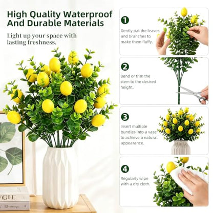 Artificial Lemon Branches Set - Realistic Faux Lemon Decor, 12 Pack