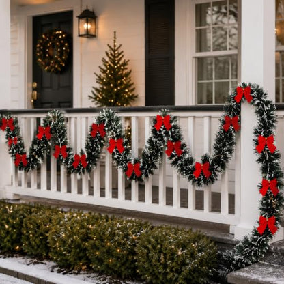 Christmas Tinsel Garland with Red Bows - Bow Style, 19.7 Feet