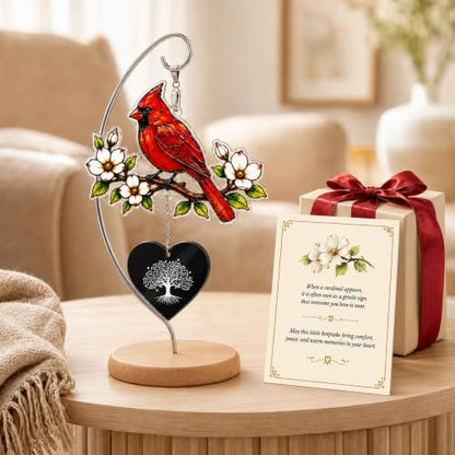 Memorial Cardinal Gift with Heart Pendant and Wooden Base - Sympathy Keepsake - Variation of THIS listing