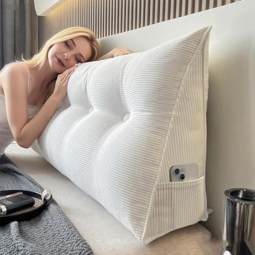 Twin XL Wedge Headboard Pillow for Bed Reading Support White