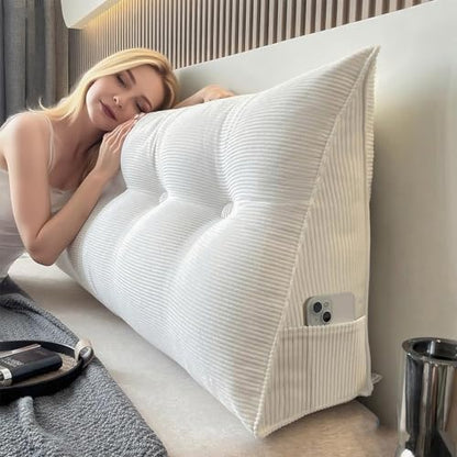 Twin XL Wedge Headboard Pillow for Bed Reading Support White