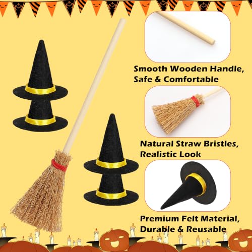 Mini Witch Hats & Brooms Set Halloween Hanging Party Decor - Halloween C