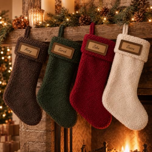 18 Inch Sherpa Christmas Stockings Set - Rustic Personalized Holiday Decor - Warmtone / Rustic
