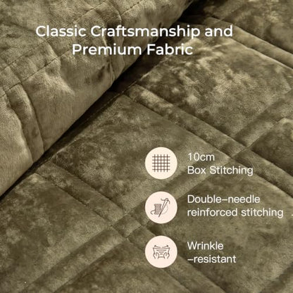 Oversized Super King Velvet Quilt Set 128x120 Inches - Olive Green - Luxury Bedding