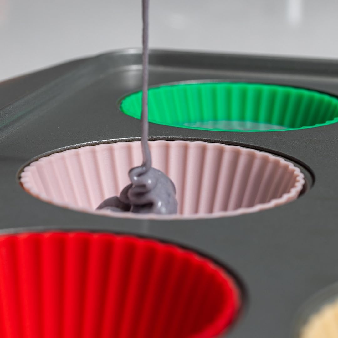 Tacken Silicone Cupcake Baking Cups - Heavy-Duty Non-Stick Liners | 24 Pack, Dishwasher Safe