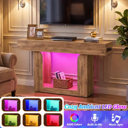 Modern 47-inch Entryway Console Table with Charging Station and LED Lights
