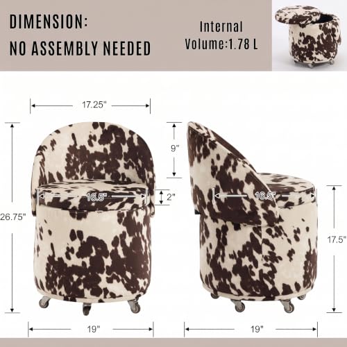 LukeAlon Cow Print Storage Ottoman with Wheels, Versatile & Modern