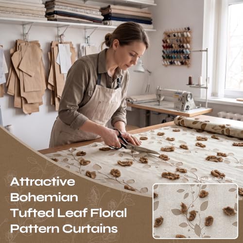 BGment Brown Floral Jacquard Curtains Set of 2 - 52W x 84L Rustic Living Room Window Drapes