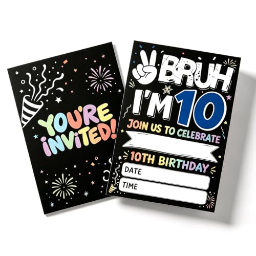 10th Birthday Party Invitations with Envelopes & Stickers - Boys