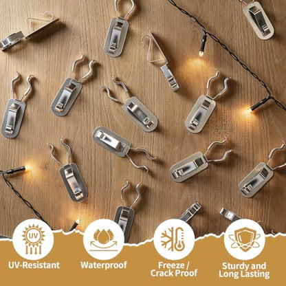 50 Metal Christmas Light Clips Silver for Roof, Gutter, Shingle, C9 Bulbs