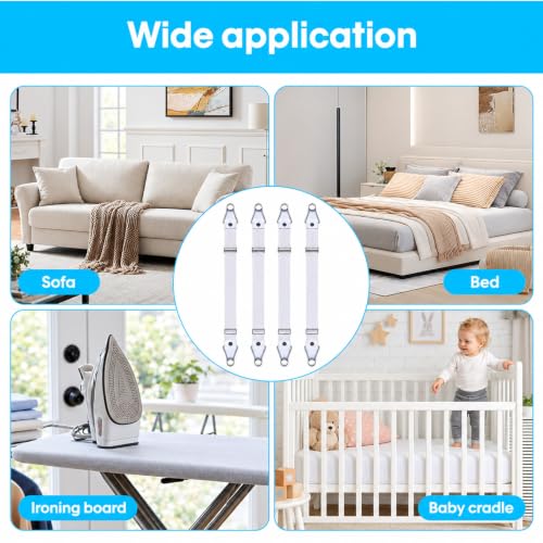 Adjustable Bed Sheet Clips Set of 4 - Secure Flat & Fitted Sheets