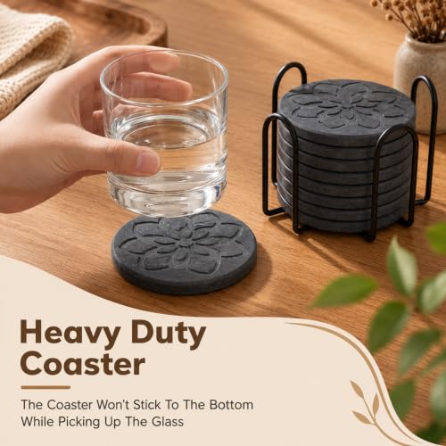8 Pcs Diatomaceous Earth Coasters Set with Cork Bottom & Storage Holder