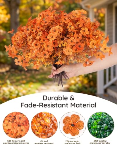Artificial Fall Orange Mums Flowers Planter Hanging Basket for Outdoors - Fall Orange