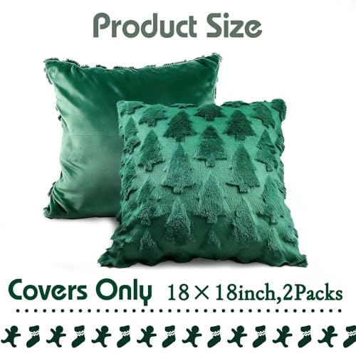 Christmas Tree Pillow Cover 18x18 Dark Green with Tree Design - Variation of Christmas-Green Tree