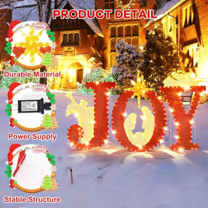 Large Outdoor Nativity Scene Christmas Decorations with Lighted Joy Sign - Weatherproof Yard Display
