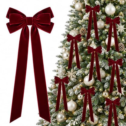 Burgundy Velvet Christmas Tree Bow Ornaments - Set of 15, 2.5cm Wide, Medium Variation