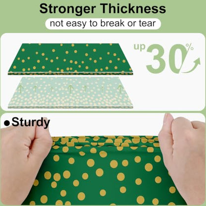 Disposable Rectangular Plastic Tablecloth 54 x 108 Inches - 8 Pack, Green and Gold Variation