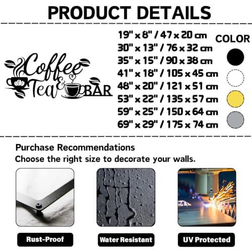 Metal Coffee Tea Wall Art Decor - Black 19 x 8 Inches - Coffee Nook & Kitchen Wall Hanging - Coffee & Tea Home Decor - Variation of THIS listing