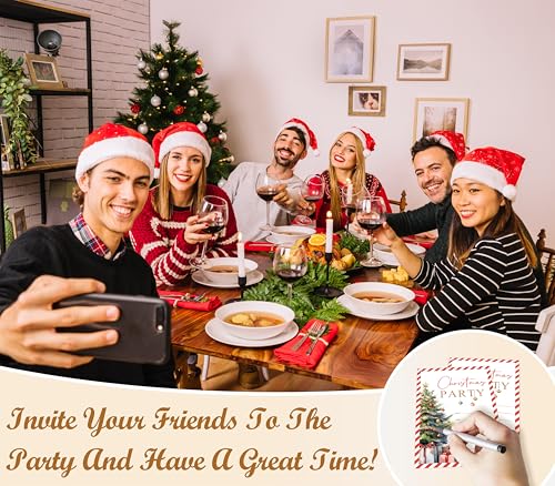 Christmas Party Invitations Set with Envelopes - 25 Holiday Greeting Cards
