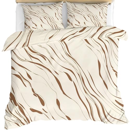 Brown Swirl Queen Comforter Set with Pillow Shams - Beige Marble Bedding