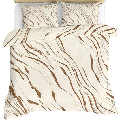 Brown Swirl Queen Comforter Set with Pillow Shams - Beige Marble Bedding
