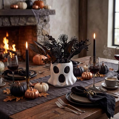 Halloween Ghost Flower Vase Planter with Black Artificial Plant - Variation of Ghost