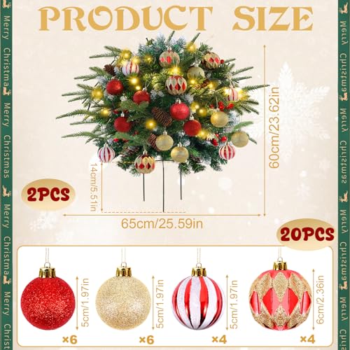 2 Pack Pre-Lit Artificial Christmas Tree Urn Fillers with LED Lights and Ornaments