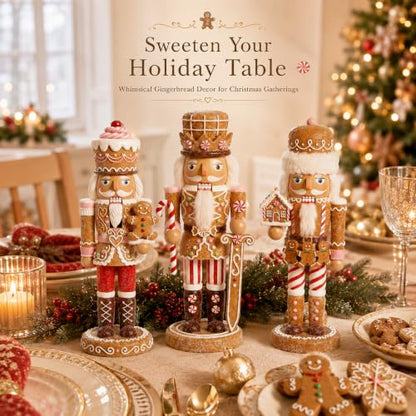 Nutcracker Figurines Set - Gingerbread Theme, 5.9 Inches, 3 Pieces