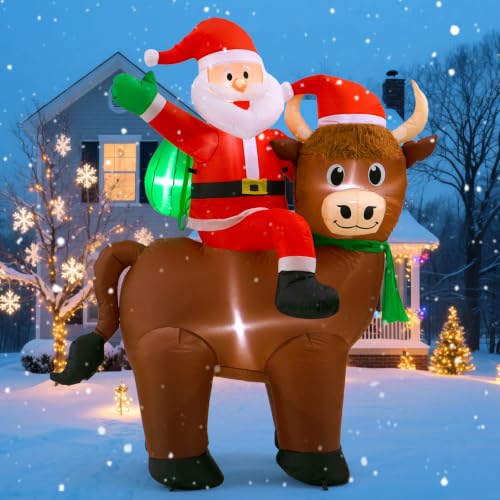 6FT Highland Cow Christmas Inflatable with Santa Riding, Variation: Ox