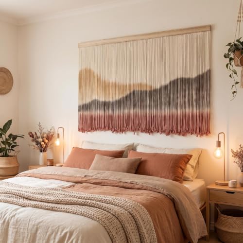Large Dip-Dye Macrame Wall Hanging Tapestry 59x38 Inches - Yellow Brown