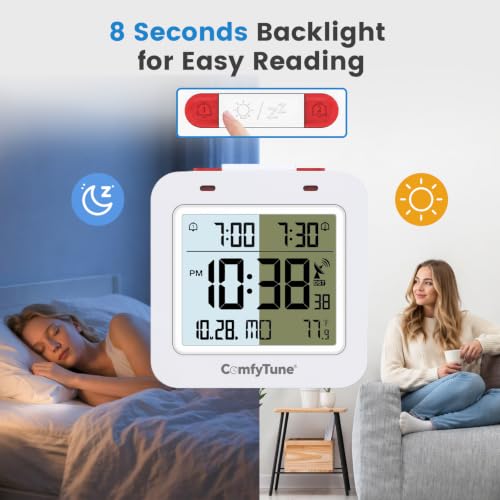 Digital Atomic Alarm Clock with Backlight & Temperature, Battery Operated Bedroom Clock