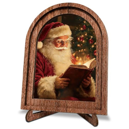 Cozy Santa Reading Wooden Frame Sign - Arched Christmas Wall & Tabletop Decor - Color15