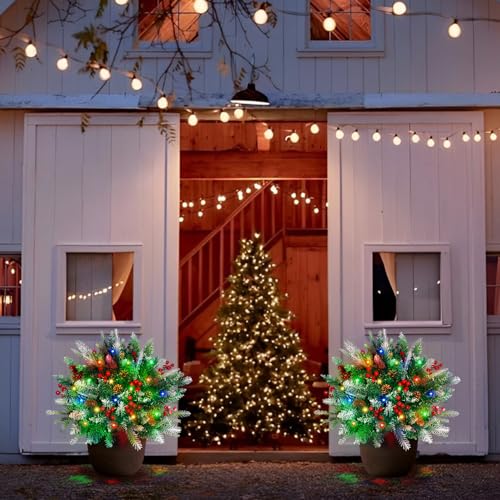 Lighted Christmas Urn Filler Set - Multicolor LED, 24 Inch, 2 Pack