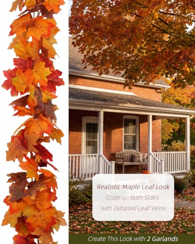 Fall Maple Leaf Garland 2 Pack, 5.9 ft Each, Autumn Decor for Mantel and Tabletop