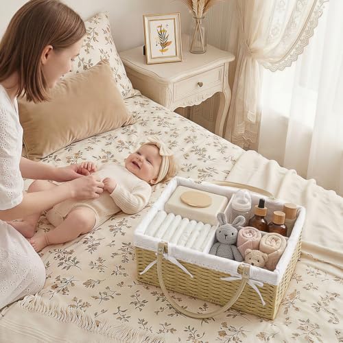 Baby Diaper Caddy Organizer Large Khaki Handwoven Paper Rope Storage Basket