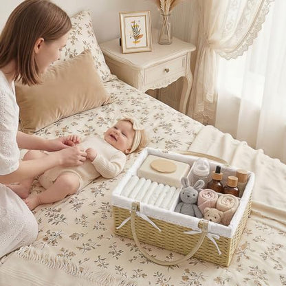 Baby Diaper Caddy Organizer Large Khaki Handwoven Paper Rope Storage Basket