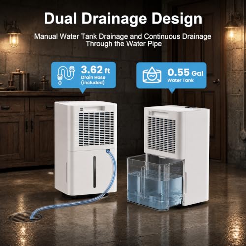 38 Pints Dehumidifier for Basement & Home with Drain Hose, Smart Humidity Control