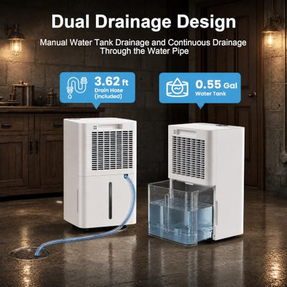 38 Pints Dehumidifier for Basement & Home with Drain Hose, Smart Humidity Control