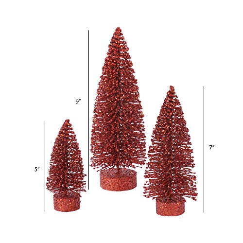 Vickerman 5/7/9 Inch Red Glitter Oval Artificial Christmas Tree Set - Unlit Holiday Decor