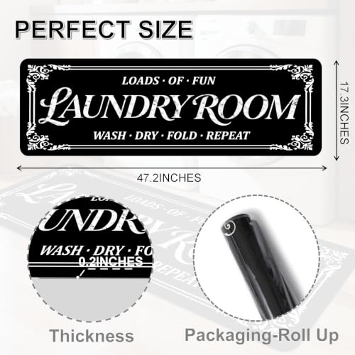 Farmhouse Non-Slip Laundry Room Rug Runner - Washable Black 1'5" x 3'11"